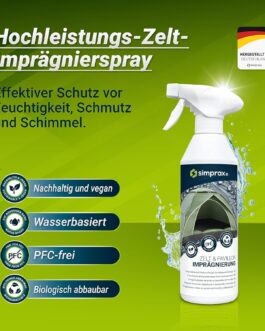 simprax® Tent waterproofing spray-on, climate-neutral waterproofing agent, waterproofing spray, Oeko-Tex Eco-Passport, UV-stable, biodegradable