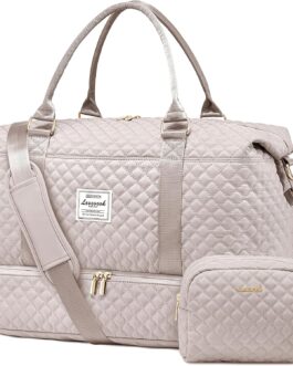 LOVEVOOK Women’s Large Travel Bag with Shoe Compartment and Wet Compartment, Light pink, Utility
