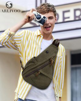 VARLIVOO Men’s Sling Bag Crossbody Bag Shoulder Bag Hiking Travel Camping Cycling Mountaineering School Canvas Shoulder Bags Sling Backpack, Army Green B, Sling Bag