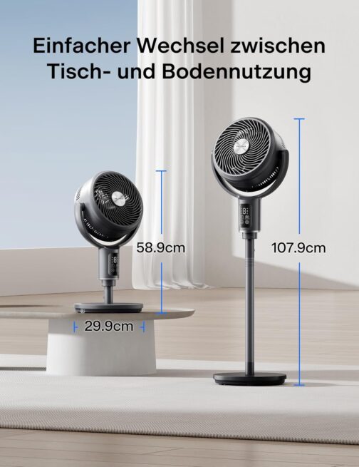 Pelonis Tower Fan with Remote Control, 20dB Quiet Floor Fan, 9 Levels & 9H Timer, Height Adjustable, 135° and 100° Oscillation, Energy Saving for Bedroom, Living Room – Bild 8