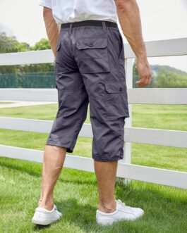NANAMEEI Men’s 3/4 Length Summer Cargo Trousers Leisure Shorts Men’s Sport Three-Quarter Trousers with Multi Pockets