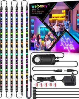 Under-Unit Light Kitchen LED, 8 x 50 cm RGB Under Cabinet Light Kit with Motion Sensor, DIY 12 V Light Strip with Remote Control, Adapter, Music Sync, for Showcase, TV, Shelves, Cupboard, Desk