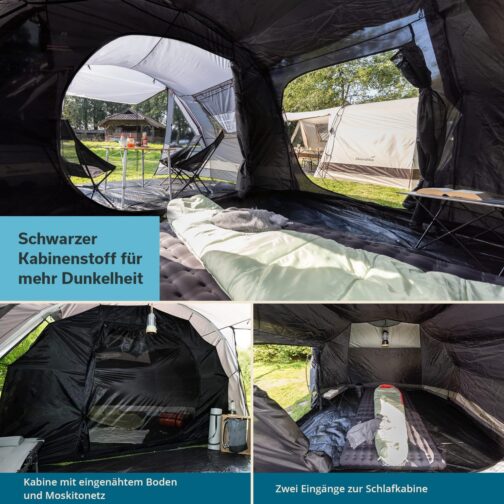 Skandika Kambo Tunnel Tent 6 - 12 People | Tent for 6-12 Men, Waterproof, 3000 mm Hydrostatic Head, 3 Separate Entrances, Awning, Awning Tent, Dark Sleeping Cabin, Camping Family Tent, Large Capacity – Bild 4