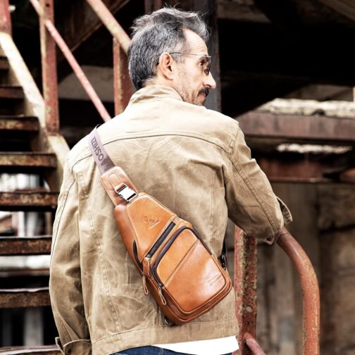 pundarika Leather Chest Bag Men Leather Shoulder Bag Business Leisure Crossbody Bag Travel Work Small Handbag – Bild 3