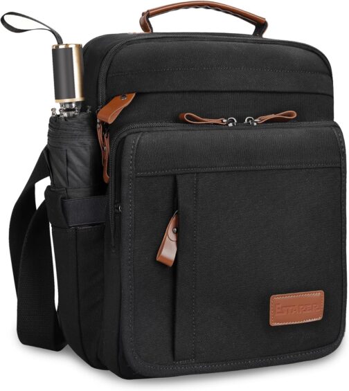 ESTARER Men's Small Shoulder Bag, 9.7 Inch Shoulder Bag, Men's Shoulder Bag for School, Travel, black, Utility