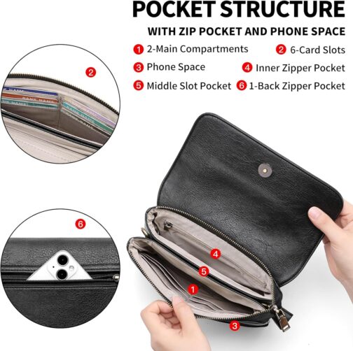 GAEKEAO Women's Shoulder Bag, Crossbody Bag, Purse, Handbag, Women's Shoulder Bag, with Card Slots, Adjustable, Removable Shoulder Strap for Women, Type 1-black, M – Bild 8