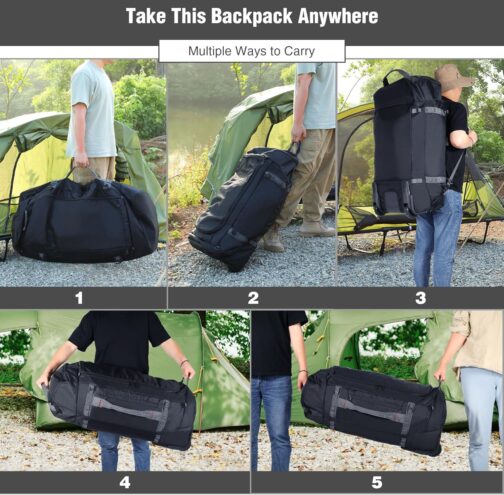 REDCAMP Foldable Duffle Bag with Wheels, Waterproof Extra Large Travel Duffle Bag Luggage with Wheels for Travel, Dark black-120l, With wheels – Bild 7