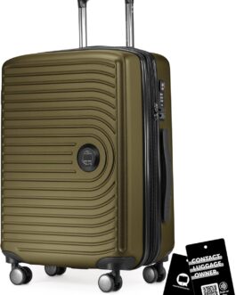 Hauptstadtkoffer Mitte – Set of 3 Suitcases + Digital Luggage Tag – Travel Trolleys (S-M-L) + Luggage Tag with QR Code, 4 Double Wheels, Hard Shell ABS, XL Volume Expansion, TSA, Avocado, 55 cm, Hard