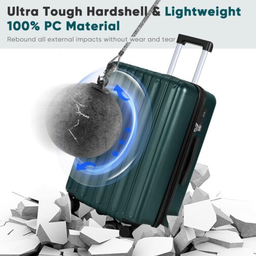 SHOWKOO Suitcase Set Hard Shell Expandable Lightweight 100% Polycarbonate Durable Travel Suitcase Trolley Hand Luggage Sets with TSA Lock and 4 Wheels, dark green – Bild 3