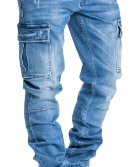 Amaci&Sons Destroyed 7985 Men’s Cargo Jeans Regular Slim Denim Trousers