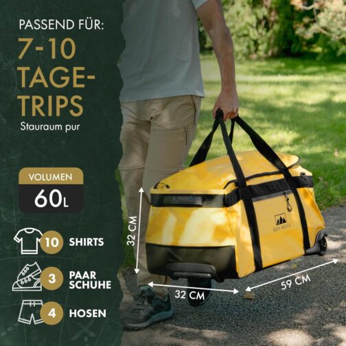 BEN NEVIS Original 60L 80L 100L Travel Bag with Wheels - XL XXL Foldable Travel & Sports Bag, Water-Repellent, Robust & Space Saving, yellow, travel bag – Bild 5
