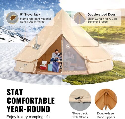 VEVOR Bell Tent 3-7 m Yurt Tent Suitable for 6-12 People TC Cotton and Robust Iron Poles with PVC Groundsheet Camping Tent – Bild 4