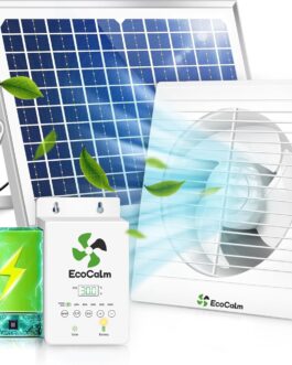 EcoCalm Outdoor Solar Fan with Solar Power Bank, Waterproof Solar Fan with Solar Panel 12 V and Cable 4.5 m, Greenhouse Accessories for Garden Shed, Chicken Coop, Camping (200 mm)