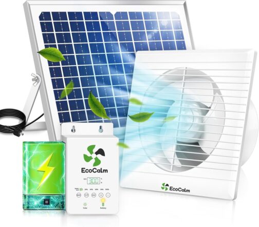 EcoCalm Outdoor Solar Fan with Solar Power Bank, Waterproof Solar Fan with Solar Panel 12 V and Cable 4.5 m, Greenhouse Accessories for Garden Shed, Chicken Coop, Camping (200 mm)
