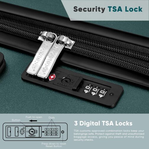 SHOWKOO Suitcase Set Hard Shell Expandable Lightweight 100% Polycarbonate Durable Travel Suitcase Trolley Hand Luggage Sets with TSA Lock and 4 Wheels, dark green – Bild 7