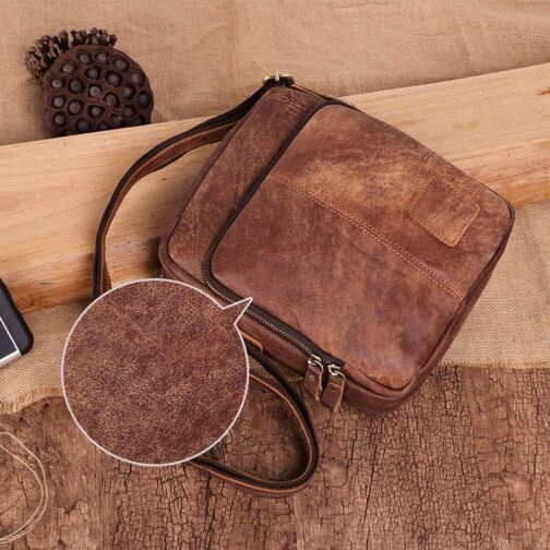 BAIGIO Shoulder Bag Men's Leather Vintage Men's Messenger Bag with Shoulder Strap for Work Travel Everyday Life, light brown, Retro – Bild 6