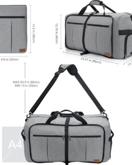Urtala Foldable Travel Bag for Men & Women, Large Weekender Overnight Bag with Shoe Compartment, Waterproof Hand Luggage, Bag/Sports Bag, gray