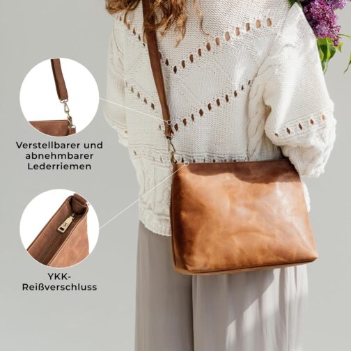 Berliner Bags Vintage Umhängetasche Marbella M, Große Schultertasche Crossbody Bag aus Leder, Handtasche für Damen – Bild 5