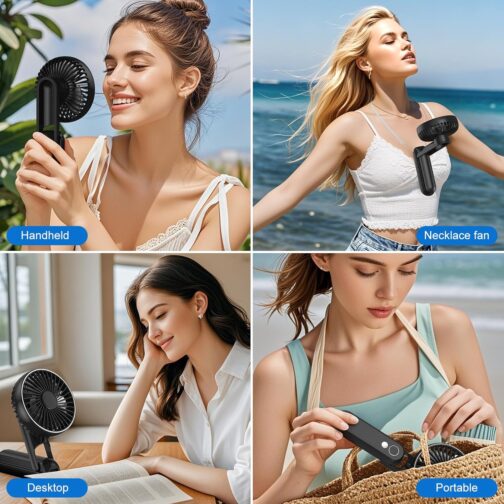 CNMTCCO Handheld Fan, Mini Portable Fan, Rechargeable, Foldable USB Fan with 5 Speed Levels, Quiet Small Personal Fan with Power Bank (Black) – Bild 5