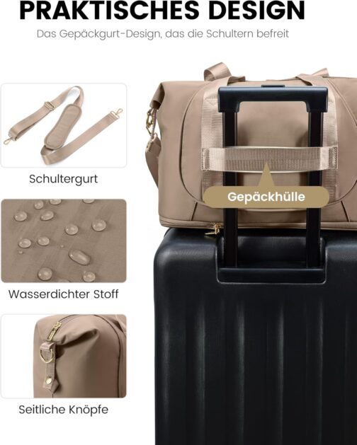 LOVEVOOK Ryanair Hand Luggage, Expandable Hand Luggage Bag for Airplane, Foldable Small Travel Bag, Cabin Travel Bag, Weekender Carry On Luggage for Men and Women, khaki, Modern – Bild 6