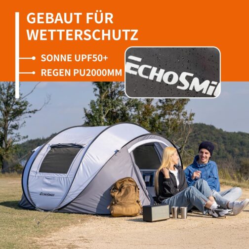 EchoSmile Camping Tent, Pop Up Tent for 4-6 People, Waterproof Family Tent with 2 Ventilation Windows, Suitable for Camping, Picnics, Hiking and Outdoor Activities – Bild 5