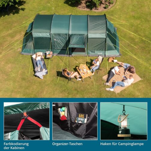 Skandika Montana Tunnel Tent for 8 People, Camping Tent with/without Sewn-in Tent Floor, with/without Sleeper Technology, 3-4 Sleeping Cabins, 5000 mm Hydrostatic Head, Mosquito Nets, Large Family – Bild 5