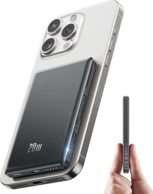 Ultra Slim iPhone Power Bank for Magsafe, Ntaanoo Magnetic Power Bank Inductive Charging 5000 mAh, 20 W Quick Charge Wireless External Mobile Phone Batteries, Wireless Battery Pack for iPhone 16/15/14