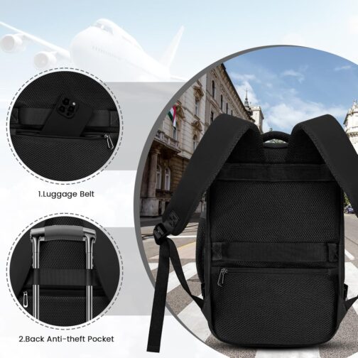 KIRFEIHT Hand Luggage 40 x 20 x 25 for Ryanair - 20L Cabin Bag Backpack Underseat Travel Hand Luggage Backpack, black, Practical: – Bild 5