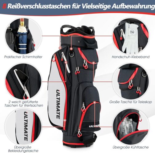 COSTWAY Golf Cart Bag Lightweight Golf Cart Bag with Rain Cover 14 Divisions of Club Compartment Also for Use on Golf Trolley and Golf Cart 7/8 Zip Pockets – Bild 8