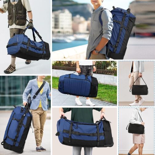 CONTAIL 86L Foldable Travel Backpack with Padded, Quilted Base, Waterproof, Foldable Travel Backpack with Extended Carry Handles, navy, travel bag – Bild 2