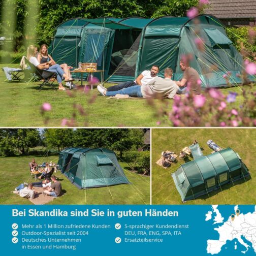 Skandika Montana Tunnel Tent for 8 People, Camping Tent with/without Sewn-in Tent Floor, with/without Sleeper Technology, 3-4 Sleeping Cabins, 5000 mm Hydrostatic Head, Mosquito Nets, Large Family – Bild 7