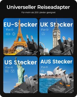 LENCENT Travel Adapter Worldwide, Universal Travel Plug World Travel Adapter with 2 USB A and 2 USB C, International Socket Adapter for Japan Thailand USA England Australia (Type A/B/G/I/D/I/L/M/N)