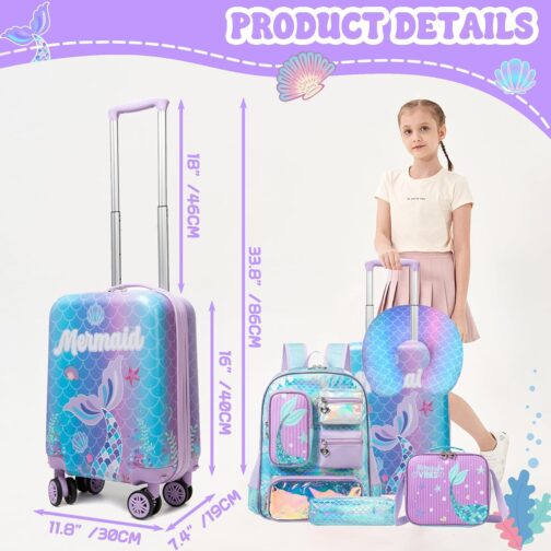 5-Piece Children's Suitcase, Children's Trolley with Backpack, Neck Pillow, Lunch Bag, Pencil Case & Suitcase Tag, Children's Luggage with Wheels, Hand Luggage, Travel Suitcase, Hard Case for Girls – Bild 2