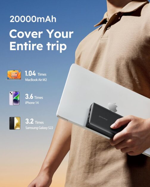 Charmast Powerbank 100W 20000mAh Power Bank USB C Externer Akku PD QC Schnellladung Tragbares Ladegerät kompatibel mit Laptop MacBook Pro,Dell XPS,Lenovo,Surface Go iPad iPhone und mehr – Bild 6
