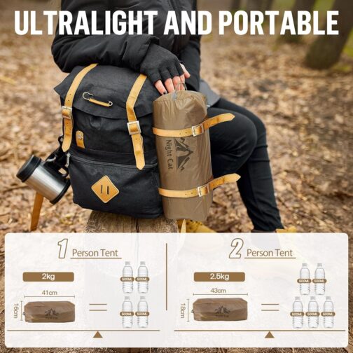 Night Cat Ultralight Tent for 1 Person: Waterproof Camping Hiking Tent for Outdoors Double Layer – Bild 2