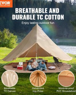 VEVOR Bell Tent 3-7 m Yurt Tent Suitable for 6-12 People TC Cotton and Robust Iron Poles with PVC Groundsheet Camping Tent