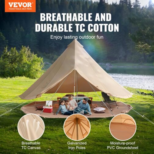 VEVOR Bell Tent 3-7 m Yurt Tent Suitable for 6-12 People TC Cotton and Robust Iron Poles with PVC Groundsheet Camping Tent – Bild 2