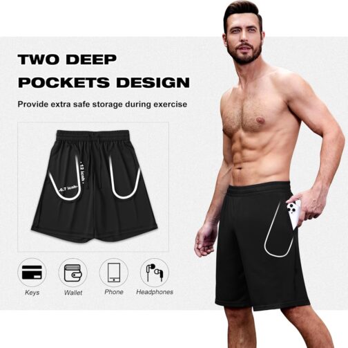 miijoory Pack of 3/5 Men's Sports Shorts with Pockets Quick Drying Training Trousers Running Trousers for Gym Basketball Fitness – Bild 5