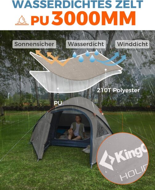 KingCamp Camping Zelt für 4 Personen Geräumig Trekkingzelt PU3000mm Wasserdichtes Kuppelzelt 4 Jahreszeiten Ultraleicht Zelte für Camping, Trekking und Outdoor-Aktivitäten – Bild 8