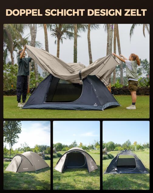 KingCamp Camping Zelt für 4 Personen Geräumig Trekkingzelt PU3000mm Wasserdichtes Kuppelzelt 4 Jahreszeiten Ultraleicht Zelte für Camping, Trekking und Outdoor-Aktivitäten – Bild 4