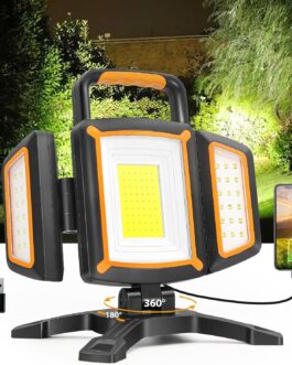 SYLSTAR LED Spotlight Battery 30 W, 3000 LM Super Bright Construction Spotlight with Magnet, 5 Light Modes and Power Bank, Rotatable Portable Waterproof Rechargeable Work Light for Garage, Workshop