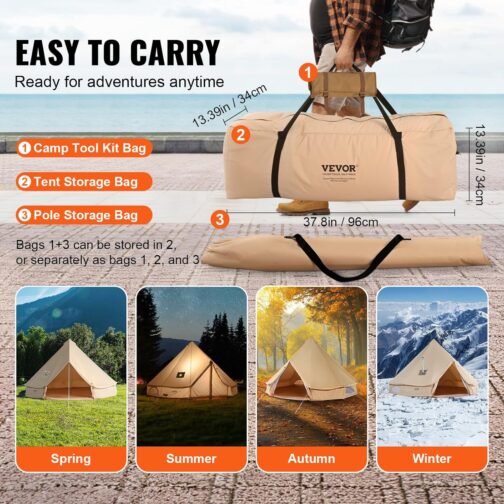 VEVOR Bell Tent 3-7 m Yurt Tent Suitable for 6-12 People TC Cotton and Robust Iron Poles with PVC Groundsheet Camping Tent – Bild 6