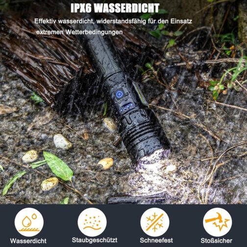 Torch LED Rechargeable 500,000 Lumens, Extremely Bright Zoomable Tactical Torch with 7 Light Modes and Long Operating Time, Waterproof Hand Lamp for Camping, Hiking, Fishing, Outdoor, Emergency – Bild 7