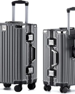 yuweijie Aluminium Frame Hand Luggage Suitcase with 4 Wheels · Hard Shells in 100% PC with Drink Holder · Travel Suitcase TSA Lock · Trolley for Business Trips, gray, S, Aluminium hard shell trolley