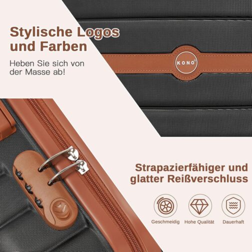 KONO ABS + PC Hard Shell Suitcase with Twin Wheels and Combination Lock, black / brown, Hand luggage (55 cm), Hand luggage (55 cm) – Bild 5