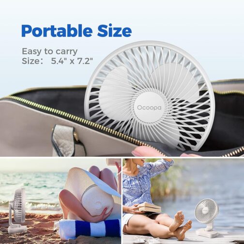 OCOOPA USB Fan Ultra Quiet - 4000 mAh Table Fan, 4 Speeds, Mini Fan for Desk, Home and Office, White – Bild 7
