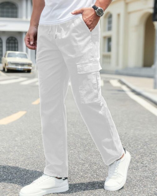 NEMXCE Men's Cargo Trousers, Chino Trousers Made of Lightweight Cotton with 6 Pockets, Jogging Bottoms, Elastic Waist with Drawstring, Casual Trousers for Men – Bild 2