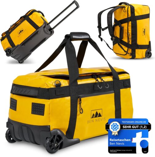 BEN NEVIS Original 60L 80L 100L Travel Bag with Wheels - XL XXL Foldable Travel & Sports Bag, Water-Repellent, Robust & Space Saving, yellow, travel bag