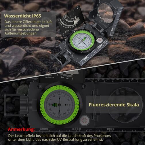 Anbte Kompass Militär mit Klinometer Professioneller Marschkompass IP65 Compass mit Tragetasche Wasserdicht Navigation Compass für Jagd Camping Wandern Outdoor-Aktivitäten – Bild 3