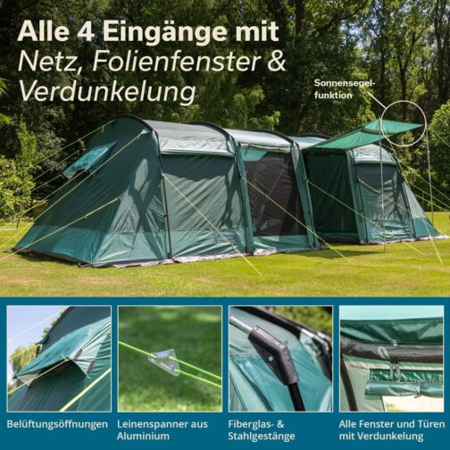 Skandika Montana Tunnel Tent for 8 People, Camping Tent with/without Sewn-in Tent Floor, with/without Sleeper Technology, 3-4 Sleeping Cabins, 5000 mm Hydrostatic Head, Mosquito Nets, Large Family – Bild 3